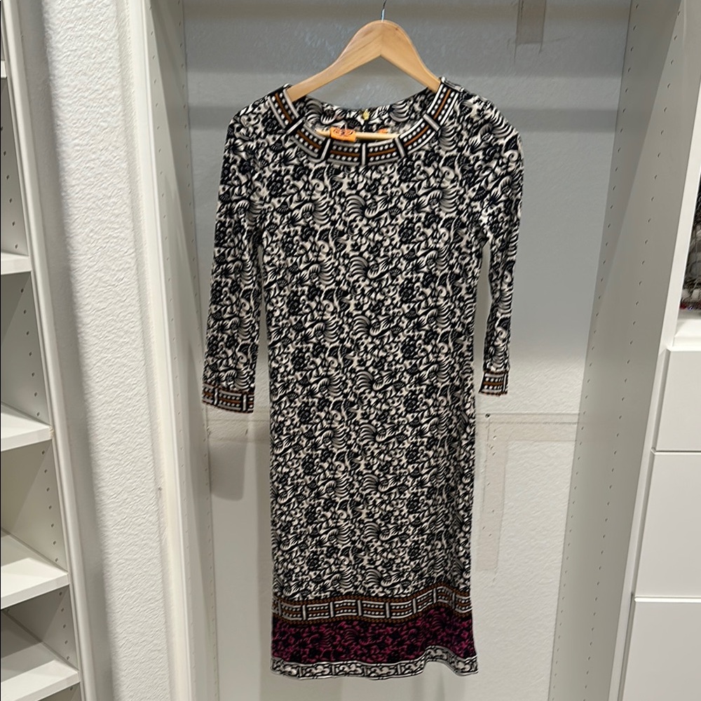 Tory Burch Black and White Sheath Dress with Raglan Sleeves